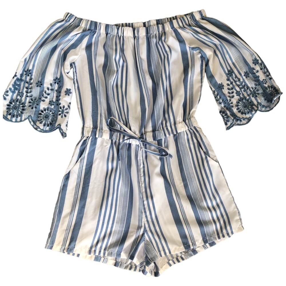 Style House Sexy Off the Shoulder Beachy Cottage Core Romper with Pockets Size L